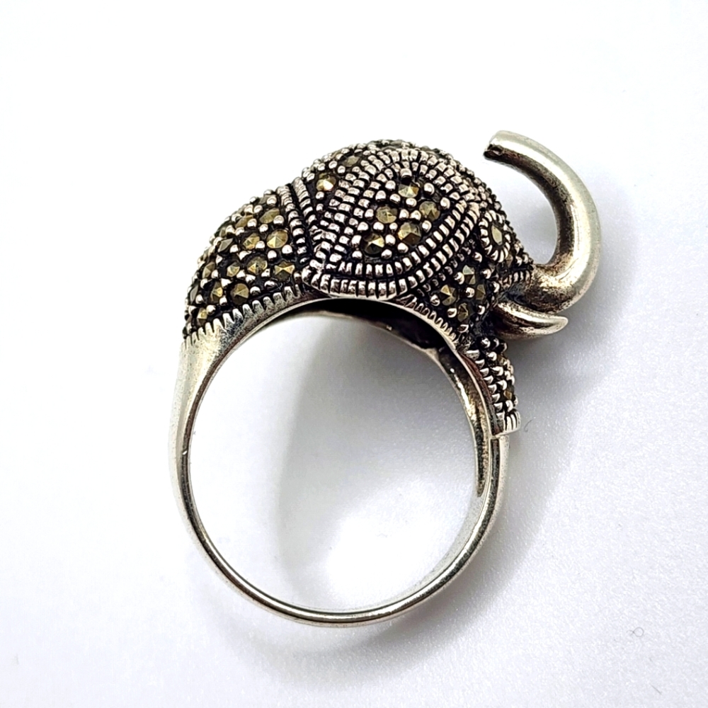 Vintage Marcasite Elephant Ring Sterling Silver